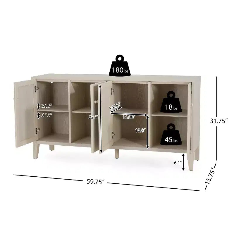 Buffet Christopher Knight Home Vaughan avec quatre étagères réglables et portes