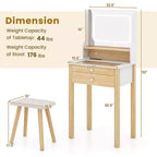 Coiffeuse Costway avec miroir LED réglable et prises de courant, petite, blanc