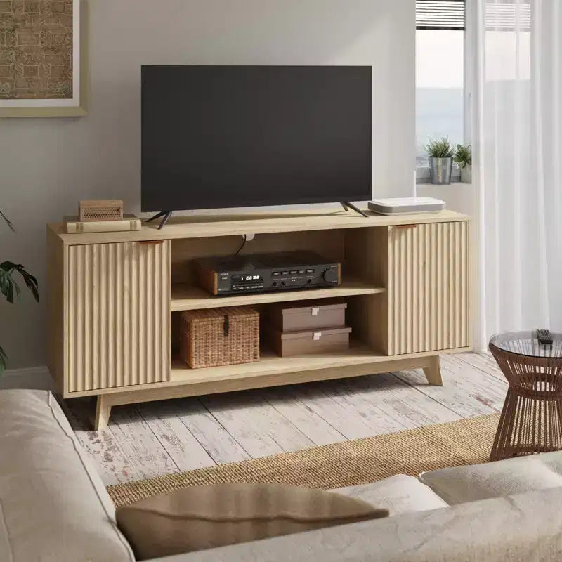 EROMMY Tv Cabinet With 2 Doors And Open Shelves