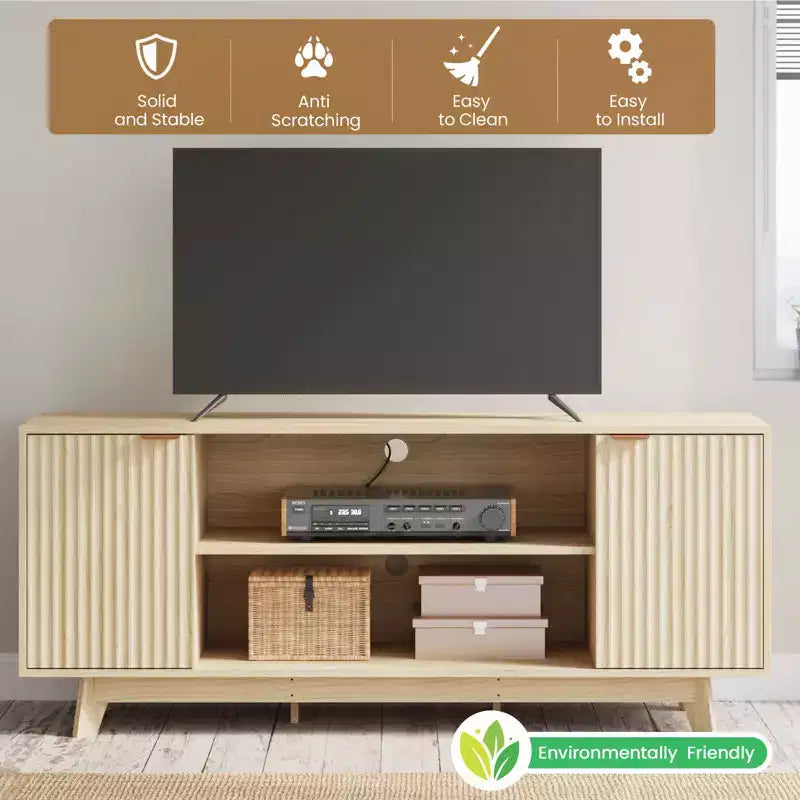 Meuble TV EROMMY avec 2 portes et étagères ouvertes