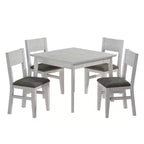Ensemble de salle à manger 5 pièces VECELO de style ferme pour 4 personnes, table carrée en bois d'hévéa et 4 chaises de salle à manger rembourrées, gris