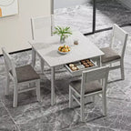 Ensemble de salle à manger 5 pièces VECELO de style ferme pour 4 personnes, table carrée en bois d'hévéa et 4 chaises de salle à manger rembourrées, gris