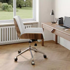 Tree City - Fauteuil de Bureau Pivotant Mid-Century Modern avec Dossier en Bois Courbé Noyer et Assise en Similicuir, Hauteur Réglable et Piètement à Roulettes