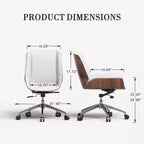 Tree City - Fauteuil de Bureau Pivotant Mid-Century Modern avec Dossier en Bois Courbé Noyer et Assise en Similicuir, Hauteur Réglable et Piètement à Roulettes