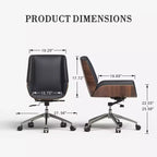 Tree City - Fauteuil de Bureau Pivotant Mid-Century Modern avec Dossier en Bois Courbé Noyer et Assise en Similicuir, Hauteur Réglable et Piètement à Roulettes