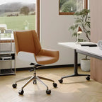 Tree City - Fauteuil de Bureau Pivotant Mid-Century Modern avec Dossier en Bois Courbé Noyer et Assise en Similicuir, Hauteur Réglable et Piètement à Roulettes