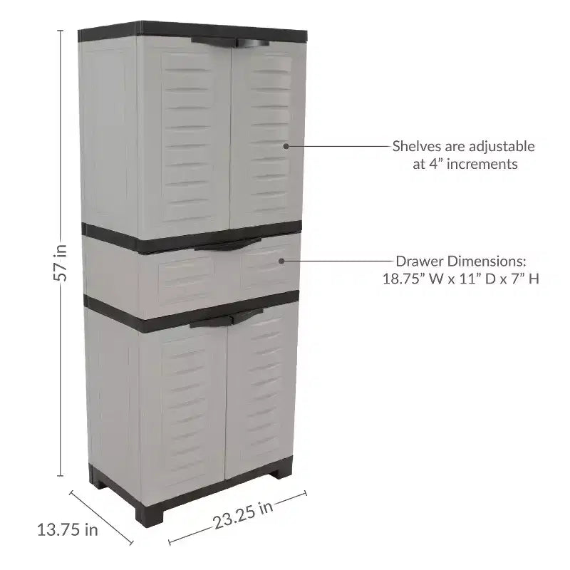 Armoire de rangement en plastique Sunnydaze avec 2 étagères réglables et 1 tiroir - 57
