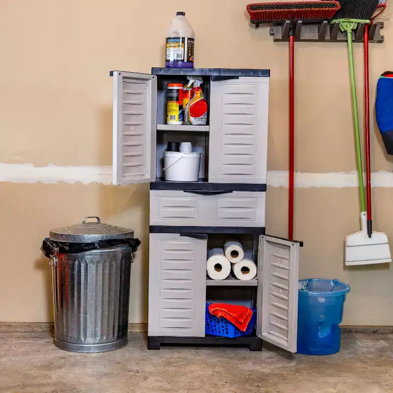 Armoire de rangement en plastique Sunnydaze avec 2 étagères réglables et 1 tiroir - 57