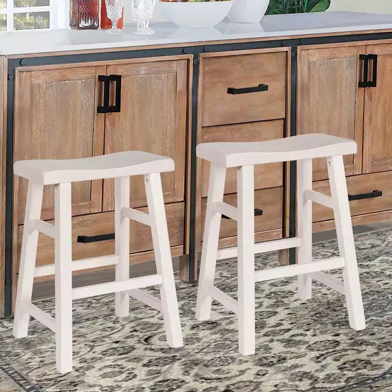 eHemco Tabourets de Bar en Bois Massif Robuste avec Siège en Selle, Hauteur de Comptoir de Cuisine, 61 cm, Lot de 2