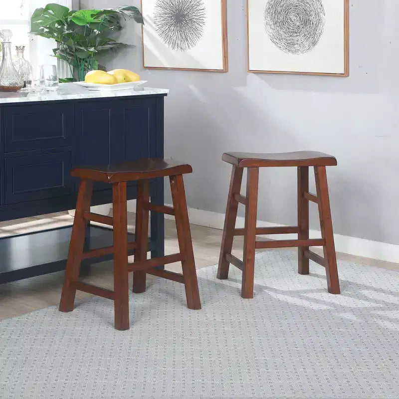 eHemco Tabourets de Bar en Bois Massif Robuste avec Siège en Selle, Hauteur de Comptoir de Cuisine, 61 cm, Lot de 2