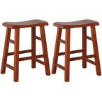 eHemco Tabourets de Bar en Bois Massif Robuste avec Siège en Selle, Hauteur de Comptoir de Cuisine, 61 cm, Lot de 2