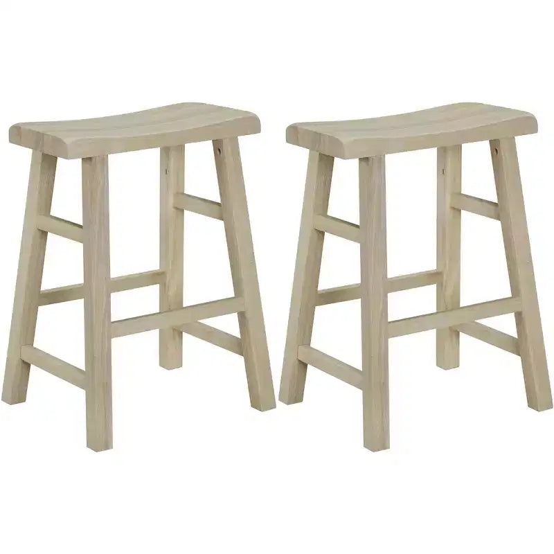 eHemco Tabourets de Bar en Bois Massif Robuste avec Siège en Selle, Hauteur de Comptoir de Cuisine, 61 cm, Lot de 2