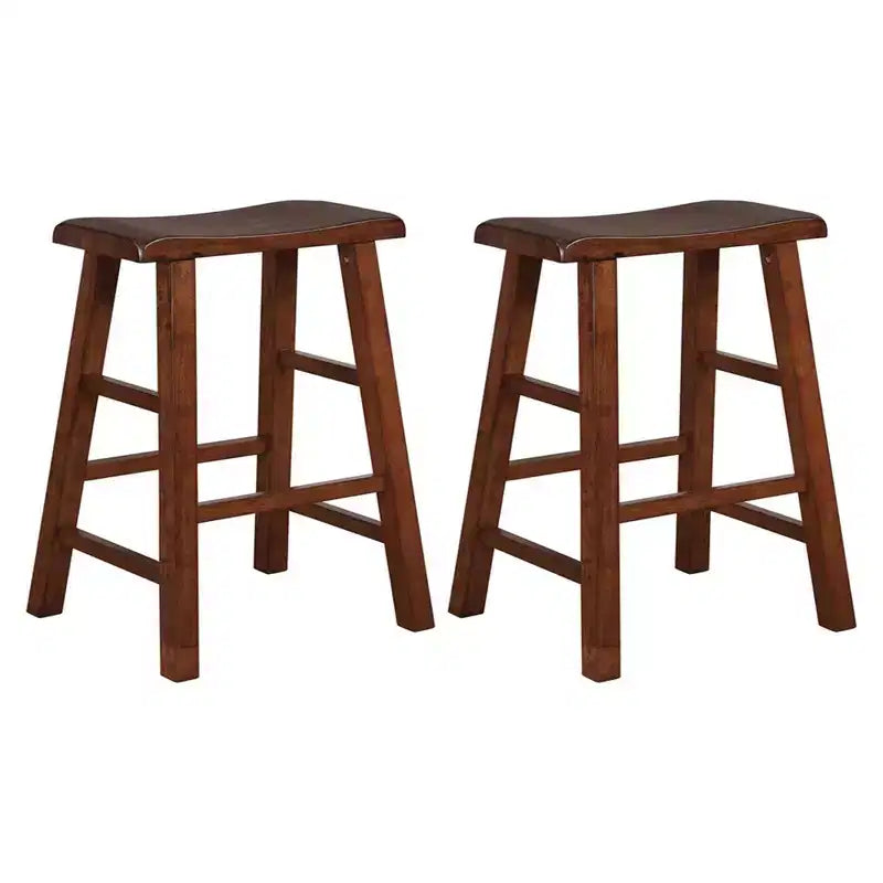 eHemco Tabourets de Bar en Bois Massif Robuste avec Siège en Selle, Hauteur de Comptoir de Cuisine, 61 cm, Lot de 2