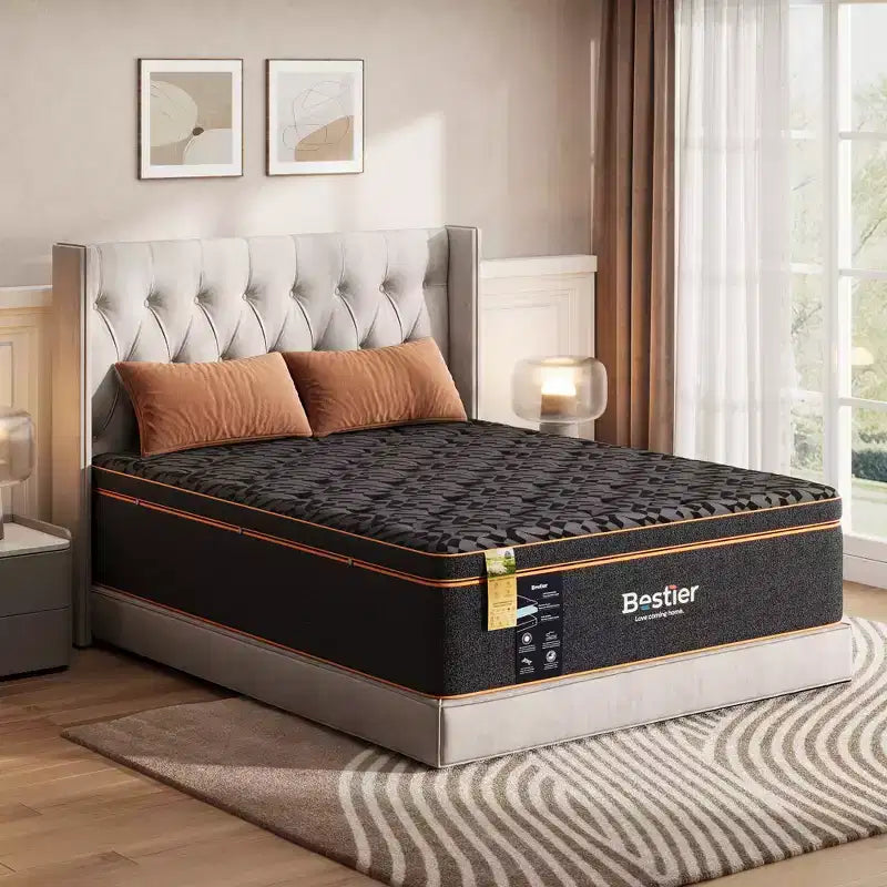 Matelas Bestier 14 po king size, matelas en mousse à mémoire de forme avec gel rafraîchissant noir, matelas en laine biologique, ressorts de soutien lombaire pour un confort supérieur