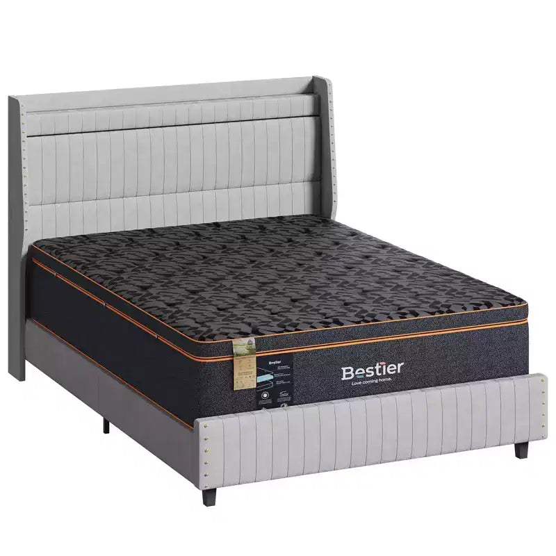 Matelas Bestier 14 po king size, matelas en mousse à mémoire de forme avec gel rafraîchissant noir, matelas en laine biologique, ressorts de soutien lombaire pour un confort supérieur