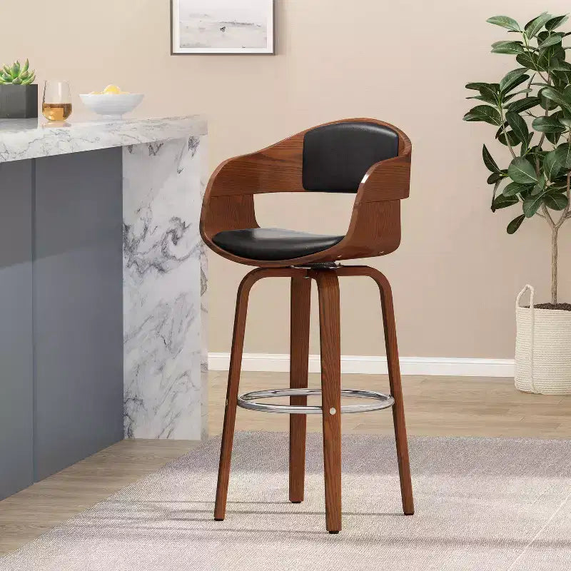 Tabouret de bar pivotant à 360°, tabouret de comptoir, chaise de salle à manger, tabouret de cuisine de pub, Noir et marron-ModernLuxe