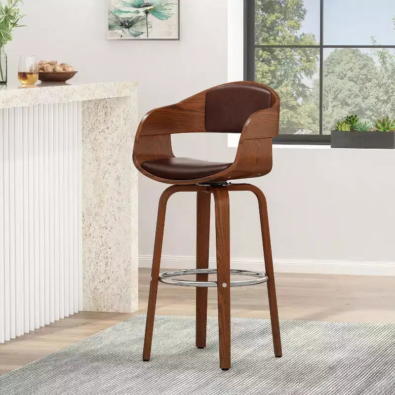 Tabouret de bar pivotant à 360°, tabouret de comptoir, chaise de salle à manger, tabouret de cuisine de pub, Noir et marron-ModernLuxe