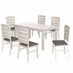 Ensemble de salle à manger 7 pièces de style rustique VECELO pour 6 personnes, table en bois d'hévéa avec 6 chaises de salle à manger rembourrées, gris
