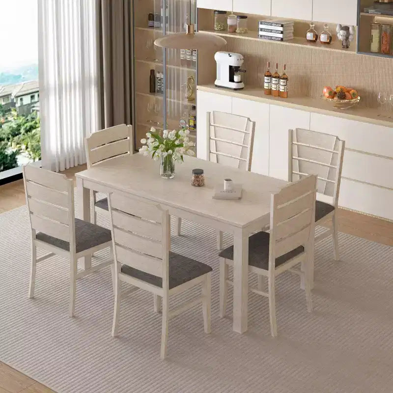Table à manger de style campagnard VECELO, table en bois d'hévéa avec 4 pieds en bois massif pour la cuisine, gris
