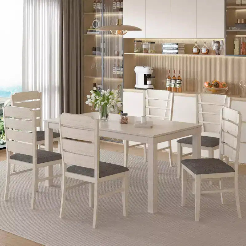 Table à manger de style campagnard VECELO, table en bois d'hévéa avec 4 pieds en bois massif pour la cuisine, gris