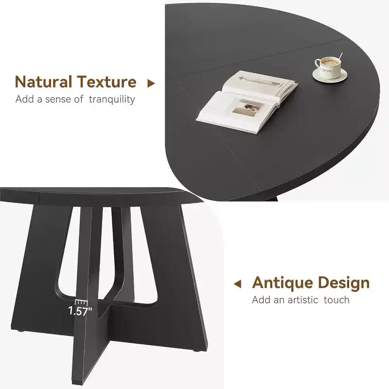 Grande table de salle à manger ronde de 47 pouces pour 4 à 6 personnes, table de ferme avec plateau et pieds en bois pour salle à manger noire (table uniquement)