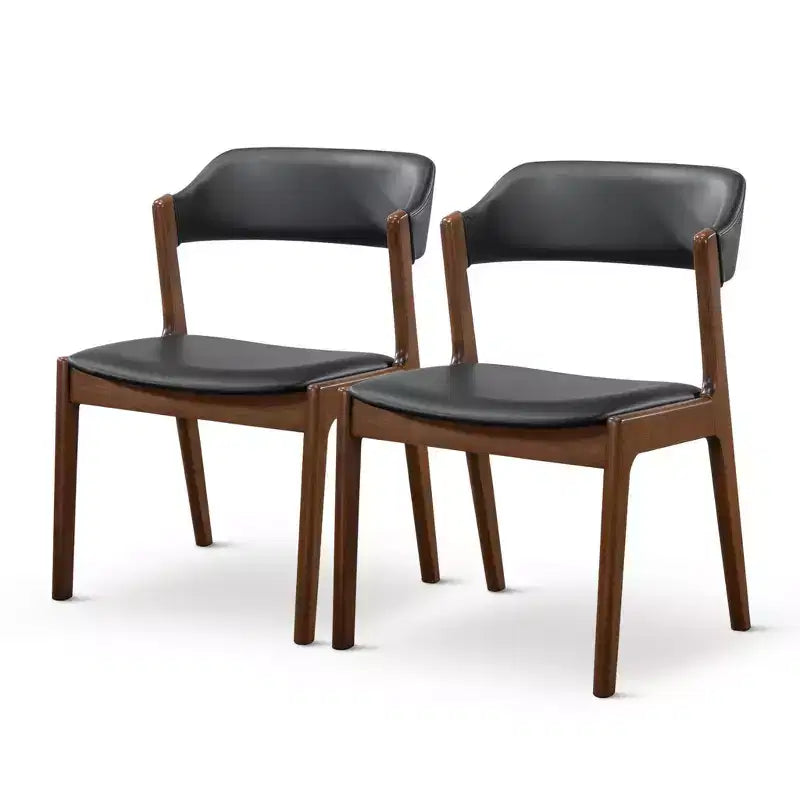 Chaises de salle à manger GDFStudio Edmund en bois massif et similicuir (lot de 2) de style moderne du milieu du siècle