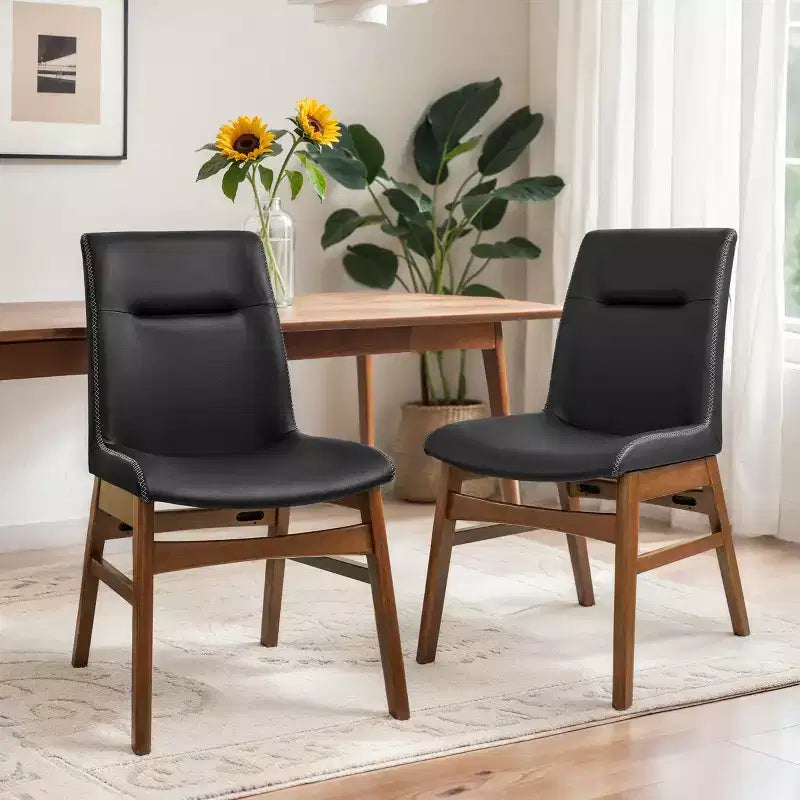 Subrtex Chaise de salle à manger en bois massif avec revêtement en similicuir (Lot de 2)