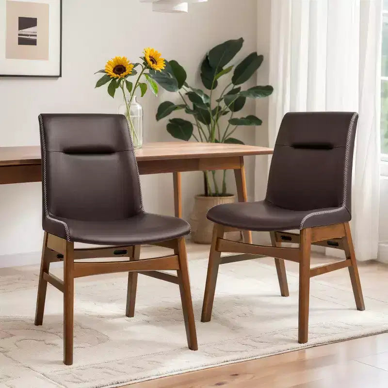 Subrtex Chaise de salle à manger en bois massif avec revêtement en similicuir (Lot de 2)
