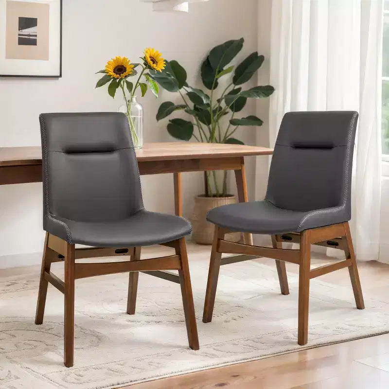 Subrtex Chaise de salle à manger en bois massif avec revêtement en similicuir (Lot de 2)