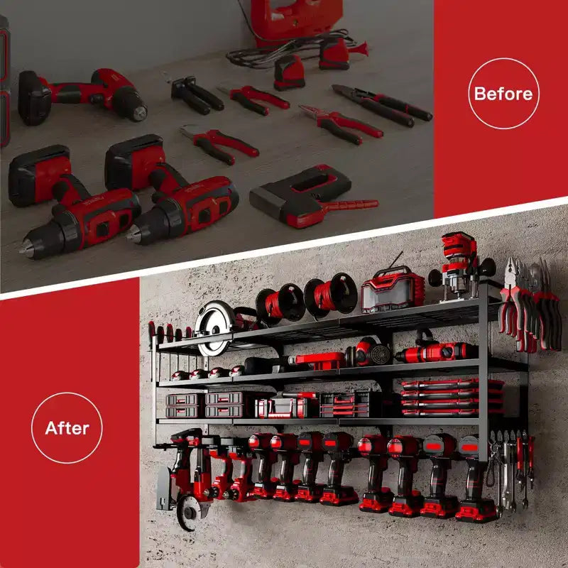 Hausource Organisateur d'outils électriques à 4 niveaux - Support pour 12 perceuses, Étagère de rangement pour atelier