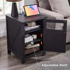 Table de chevet avec station de recharge, table de chevet de style rustique de 45 cm avec étagère réglable, table d'appoint en bois rustique