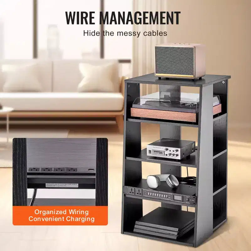 Meuble TV 5 niveaux VEVOR, meuble audio-vidéo en bois pour lecteurs DVD/décodeurs/consoles de jeux, meuble de rangement multimédia réglable en hauteur, noir