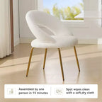 Lot de 1 chaises de salle à manger en tissu Teddy avec dossier incurvé et pieds en métal doré pour cuisine ou salle à manger, blanc