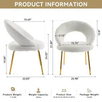 Lot de 1 chaises de salle à manger en tissu Teddy avec dossier incurvé et pieds en métal doré pour cuisine ou salle à manger, blanc