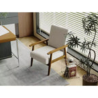 Tree City - Fauteuil d'appoint en lin de style Mid-Century avec cadre en bois massif, blanc cassé