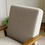 Tree City - Fauteuil d'appoint en lin de style Mid-Century avec cadre en bois massif, blanc cassé