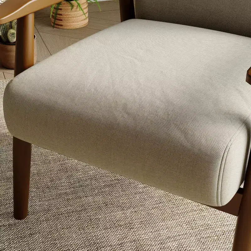 Tree City - Fauteuil d'appoint en lin de style Mid-Century avec cadre en bois massif, blanc cassé