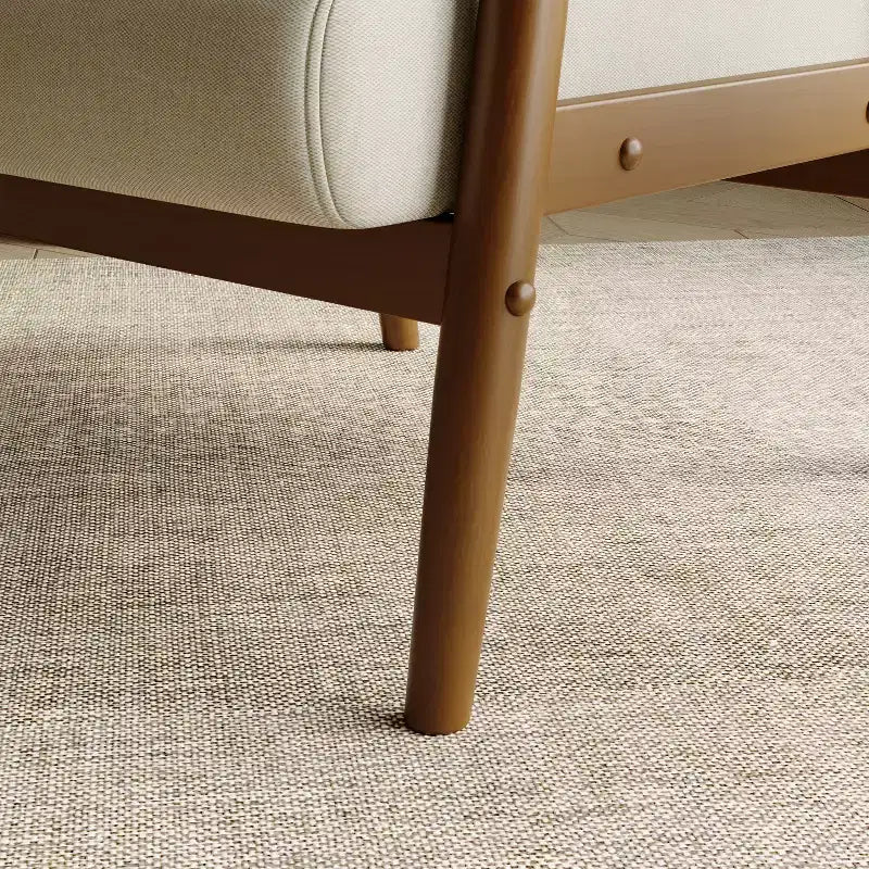 Tree City - Fauteuil d'appoint en lin de style Mid-Century avec cadre en bois massif, blanc cassé
