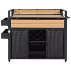 Chariot de grillades d'extérieur en osier de 52,8 po avec plateau de table extensible, îlot de cuisine roulant avec grand espace de rangement, étagères à épices et roues verrouillables - ModernLuxe