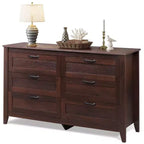 Commode à 6 tiroirs, Grand meuble de rangement pour chambre, salon, entrée, Commode rétro en bois avec poignées métalliques et dispositif anti-basculement, 137 cm