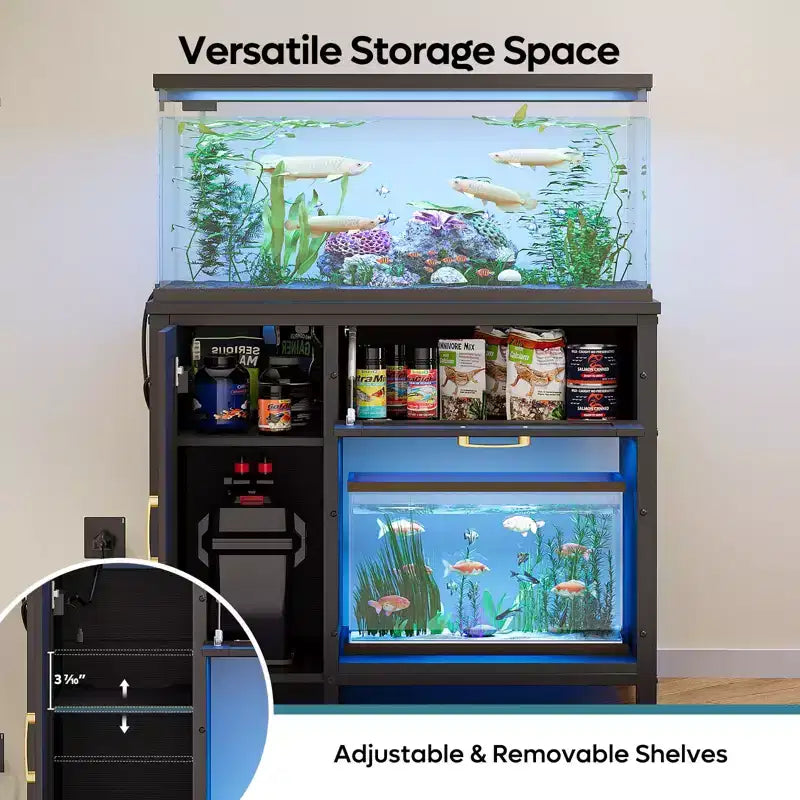 Meuble d'aquarium en bois Bestier de 40 à 50 gallons avec meuble de rangement et prises de courant, lumière LED, capacité de 300 kg, noir