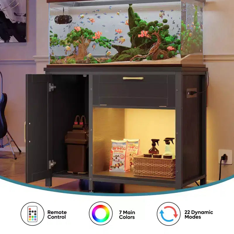 Meuble d'aquarium en bois Bestier de 40 à 50 gallons avec meuble de rangement et prises de courant, lumière LED, capacité de 300 kg, noir