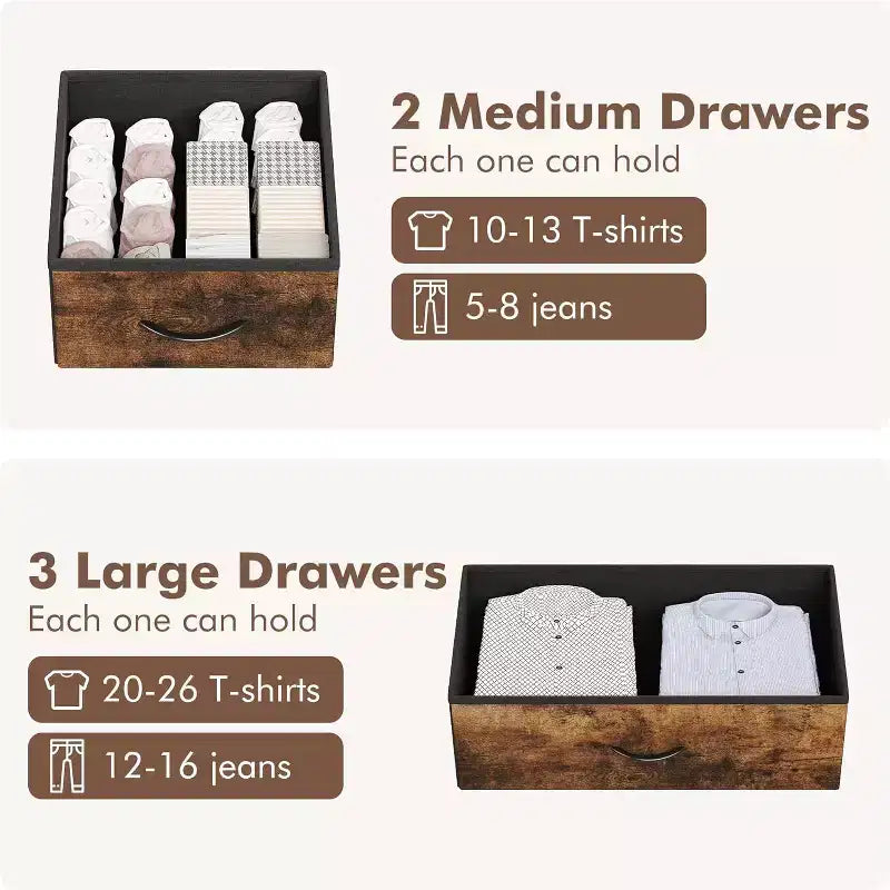 Garvee Commode à 5 tiroirs pour Chambre à Coucher – Tour de rangement en tissu avec plateau en bois, cadre en acier robuste, commodes à poignée facile à tirer