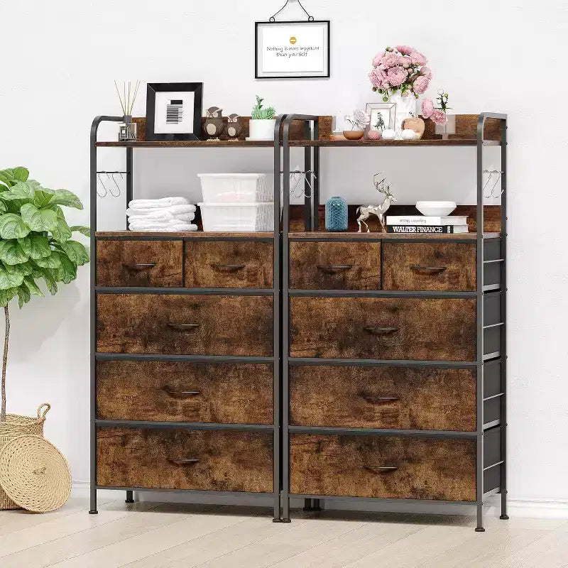 Garvee Commode à 5 tiroirs pour Chambre à Coucher – Tour de rangement en tissu avec plateau en bois, cadre en acier robuste, commodes à poignée facile à tirer