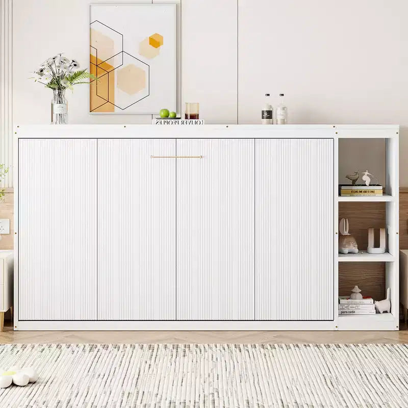 Lit escamotable simple Whisen avec étagère et rangement intégrés – Design LVL/MDF robuste et peu encombrant, pas besoin de sommier tapissier