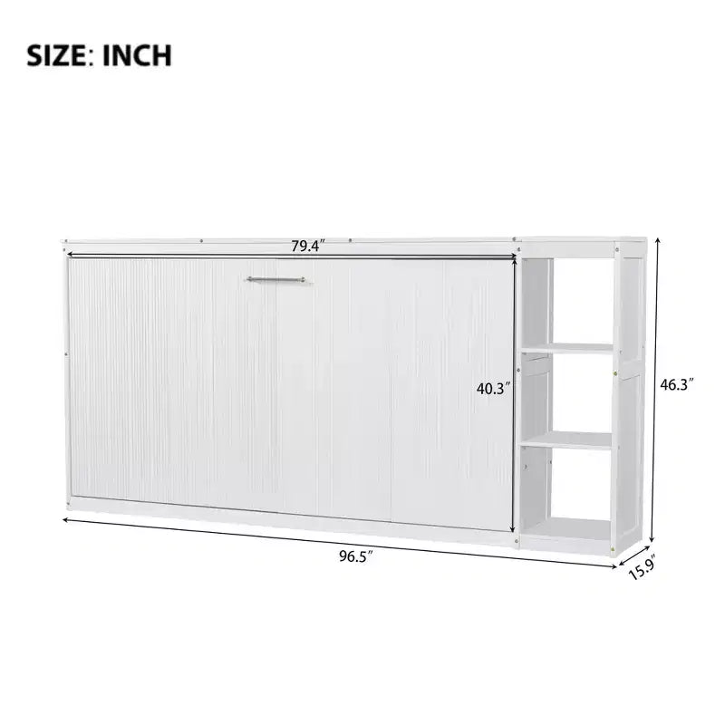 Lit escamotable simple Whisen avec étagère et rangement intégrés – Design LVL/MDF robuste et peu encombrant, pas besoin de sommier tapissier