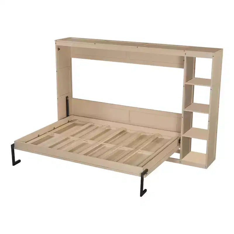 Lit escamotable simple Whisen avec étagère et rangement intégrés – Design LVL/MDF robuste et peu encombrant, pas besoin de sommier tapissier