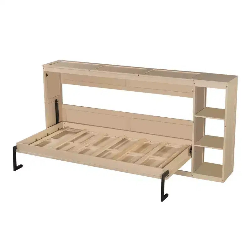 Lit escamotable simple Whisen avec étagère et rangement intégrés – Design LVL/MDF robuste et peu encombrant, pas besoin de sommier tapissier