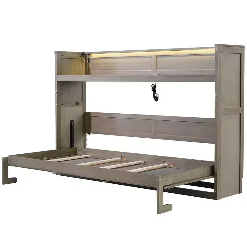 Lit escamotable simple Whisen avec étagère et rangement intégrés – Design LVL/MDF robuste et peu encombrant, pas besoin de sommier tapissier