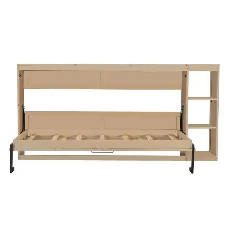 Lit escamotable simple Whisen avec étagère et rangement intégrés – Design LVL/MDF robuste et peu encombrant, pas besoin de sommier tapissier